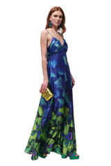 Francesca Blue Green Printed Maxi Dress