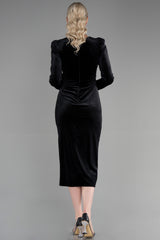 Sharon Black Midi Velvet Bow Dress