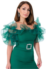 Joselyn Green Organza Ruffle Midi Dress