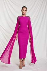 Aisha Fuchsia Cape Dress