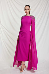 Aisha Fuchsia Cape Dress