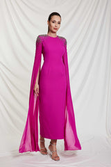 Aisha Fuchsia Cape Dress