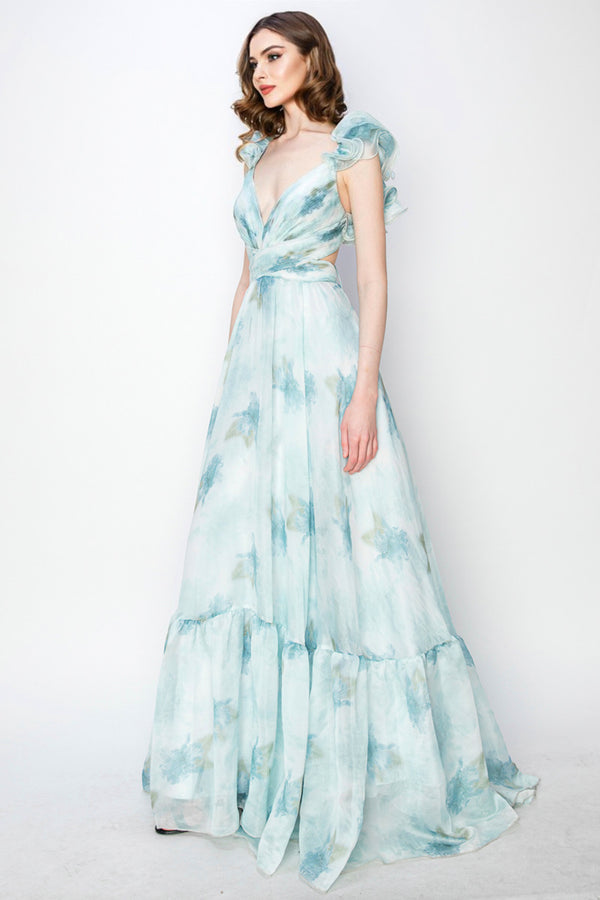 Citra Sage Blue Floral Maxi Dress