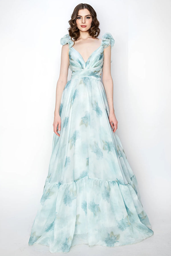 Citra Sage Blue Floral Maxi Dress