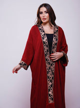 Samia Burgundy Linen Fringes Abaya Kimono