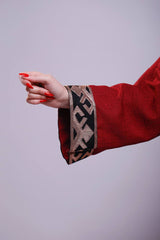 Samia Burgundy Linen Fringes Abaya Kimono