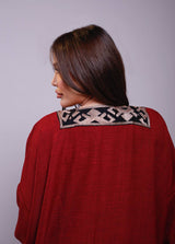 Samia Burgundy Linen Fringes Abaya Kimono