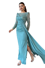 Isabelle Sage Blue Embellished Gown