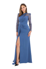 Julianne Indigo Blue Embellished Long Sleeves Gown