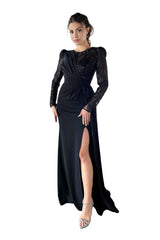 Leilani Black Embellished Long Sleeves Gown