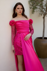 Maeve Floral Shoulder Royal Pink Gown
