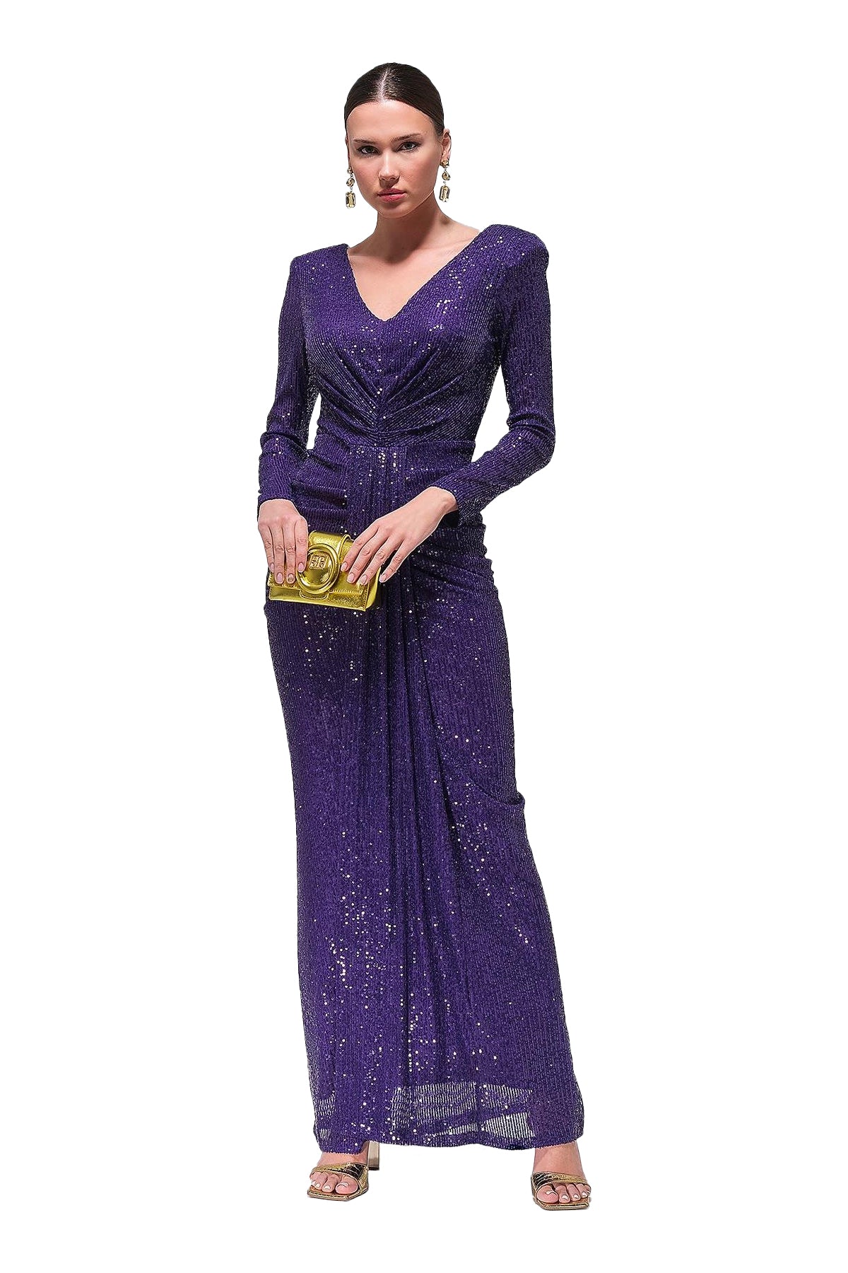 Marisella Purple Sequin Ruched Mermaid Maxi Dress 8