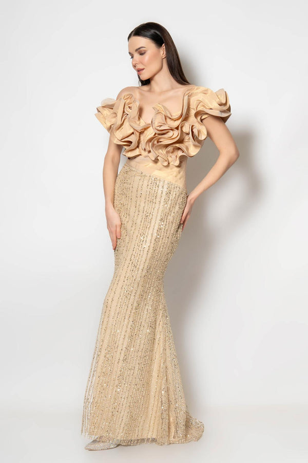Aleksa Gold Embellished Gown