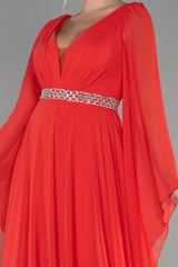 Safa Orange Cape Sleeves Gown