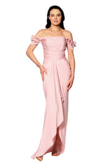 Serena Powder Pink Floral Shoulder Gown