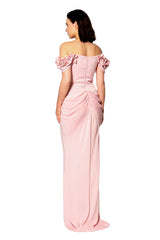 Serena Powder Pink Floral Shoulder Gown