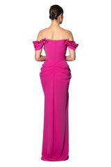 Serena Royal Pink Floral Shoulder Gown