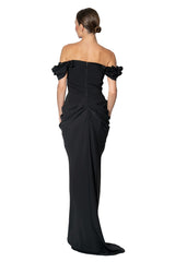Serena Black Floral Shoulder Gown