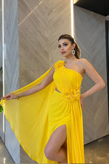 Serenity Floral Yellow One Sleeve Gown