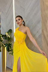 Serenity Floral Yellow One Sleeve Gown