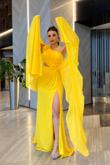 Serenity Floral Yellow One Sleeve Gown