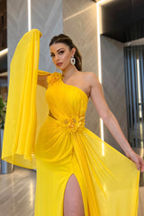 Serenity Floral Yellow One Sleeve Gown