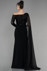 Susana Black Long Sleeve Cape Gown