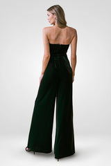 Yuki Velvet Black Feather Strapless Jumpsuit