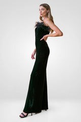 Yuki Velvet Black Feather Strapless Jumpsuit