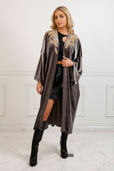 Zendaya Gray Embroidered Velvet Abaya
