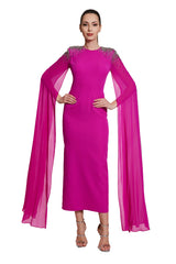 Aisha Fuchsia Cape Dress