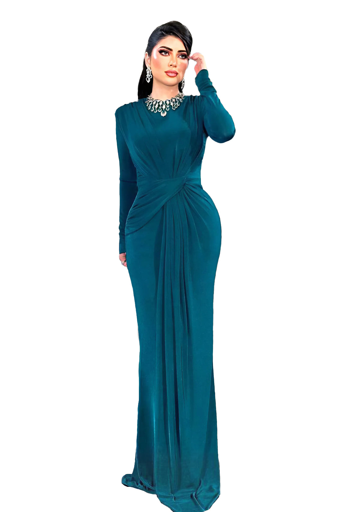 Alicia Teal Green Long Sleeves Modest Plus Size Gown 8 US