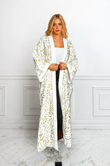 Luxury Arabic Calligraphy White Abaya Kimono