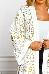 Luxury Arabic Calligraphy White Abaya Kimono