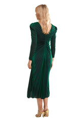 Ava Green Pleated Long Sleeves Midi Dress