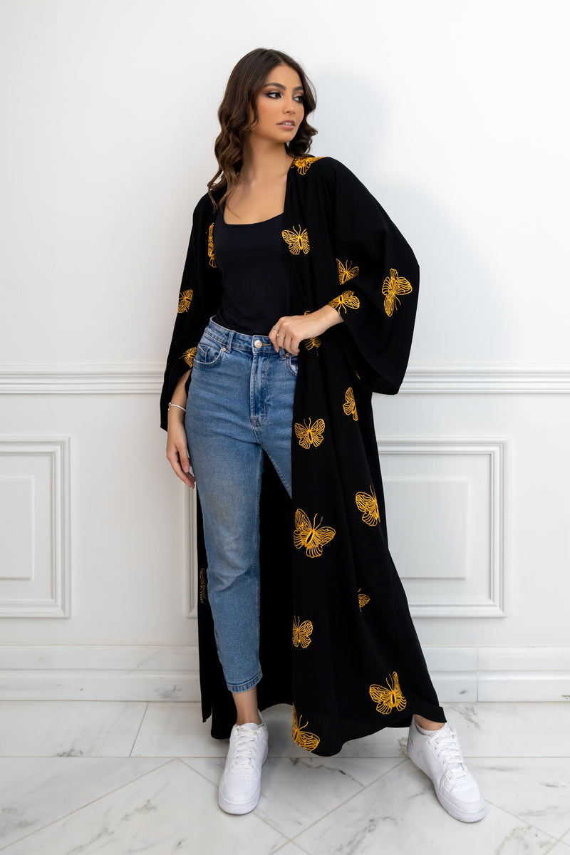 Black and Golden Butterfly Kimono