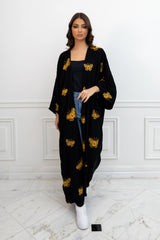 Black and Golden Butterfly Kimono Abaya