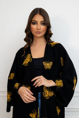 Black and Golden Butterfly Kimono Abaya