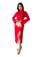 Charlize Red High Neck Long Sleeves Dress