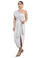 Christina Beige One Shoulder Midi Dress