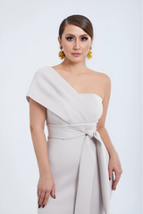 Christina Beige One Shoulder Midi Dress