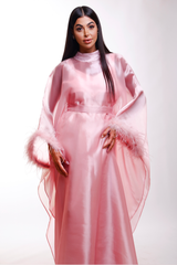 Cleopatra Pink Feather Butterfly Caftan Dress