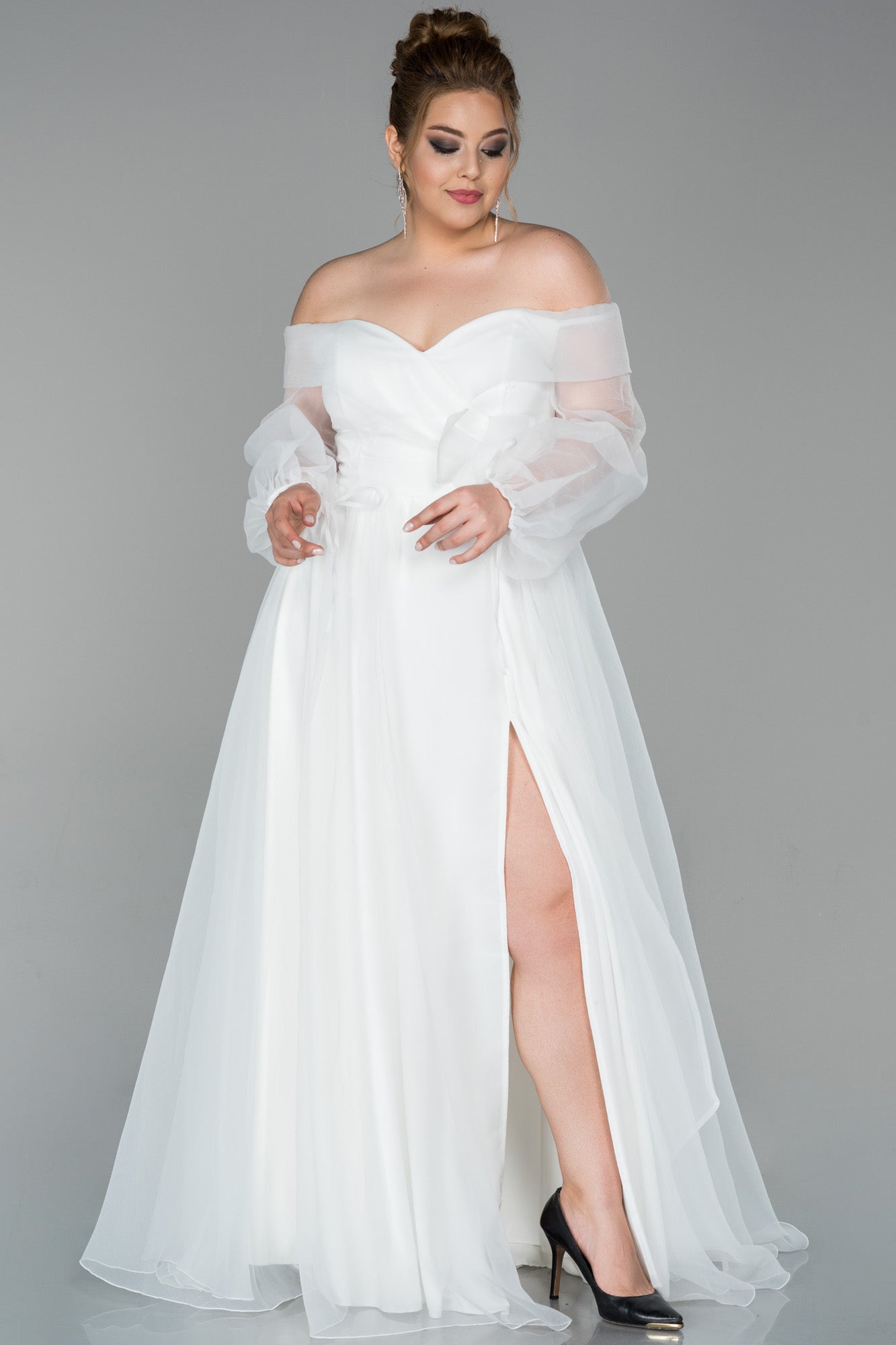 Delilah White Off Shoulder Tulle Dress with Slit 12