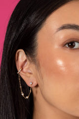 E00057GLD Chain Stud Ear Cuff Sterling Silver 14K Gold