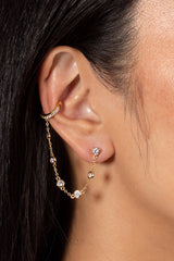 E00057GLD Chain Stud Ear Cuff Sterling Silver 14K Gold