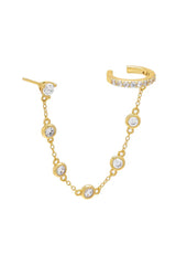 E00057GLD Chain Stud Ear Cuff Sterling Silver 14K Gold