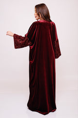 Zola Burgundy Velvet Sequin Abaya Kimono