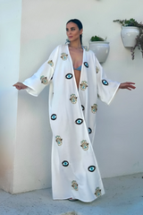 Evil Eye & Hamsa Hand White Kimono