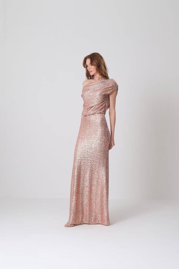 Gioana Rosegold Sequin Sequin Maxi Dress