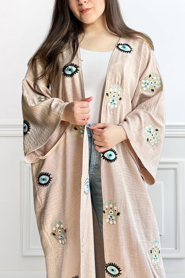 Evil Eye & Hamsa Hand Beige Kimono